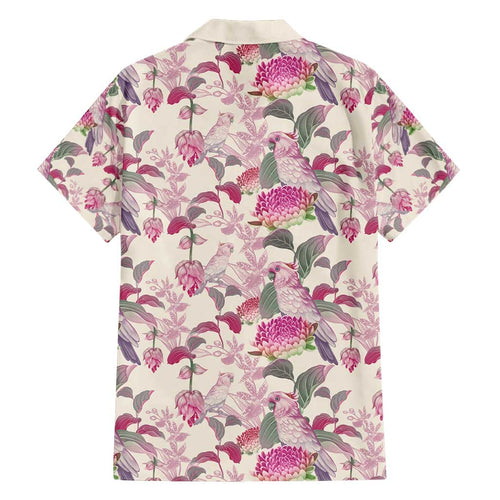 Pink Cockatoo Australia Family Matching Puletasi and Hawaiian Shirt Tropical Flowers - Seamless Pattern