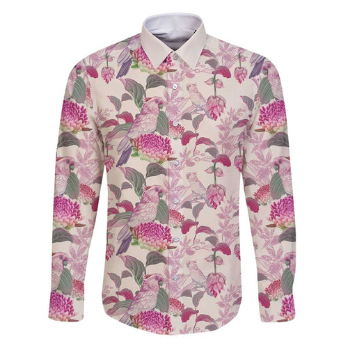 Pink Cockatoo Australia Family Matching Puletasi and Hawaiian Shirt Tropical Flowers - Seamless Pattern