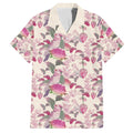 Pink Cockatoo Australia Family Matching Short Sleeve Bodycon Dress and Hawaiian Shirt Tropical Flowers - Seamless Pattern