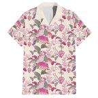 Pink Cockatoo Australia Family Matching Short Sleeve Bodycon Dress and Hawaiian Shirt Tropical Flowers - Seamless Pattern
