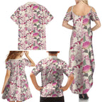 Pink Cockatoo Australia Family Matching Summer Maxi Dress and Hawaiian Shirt Tropical Flowers - Seamless Pattern