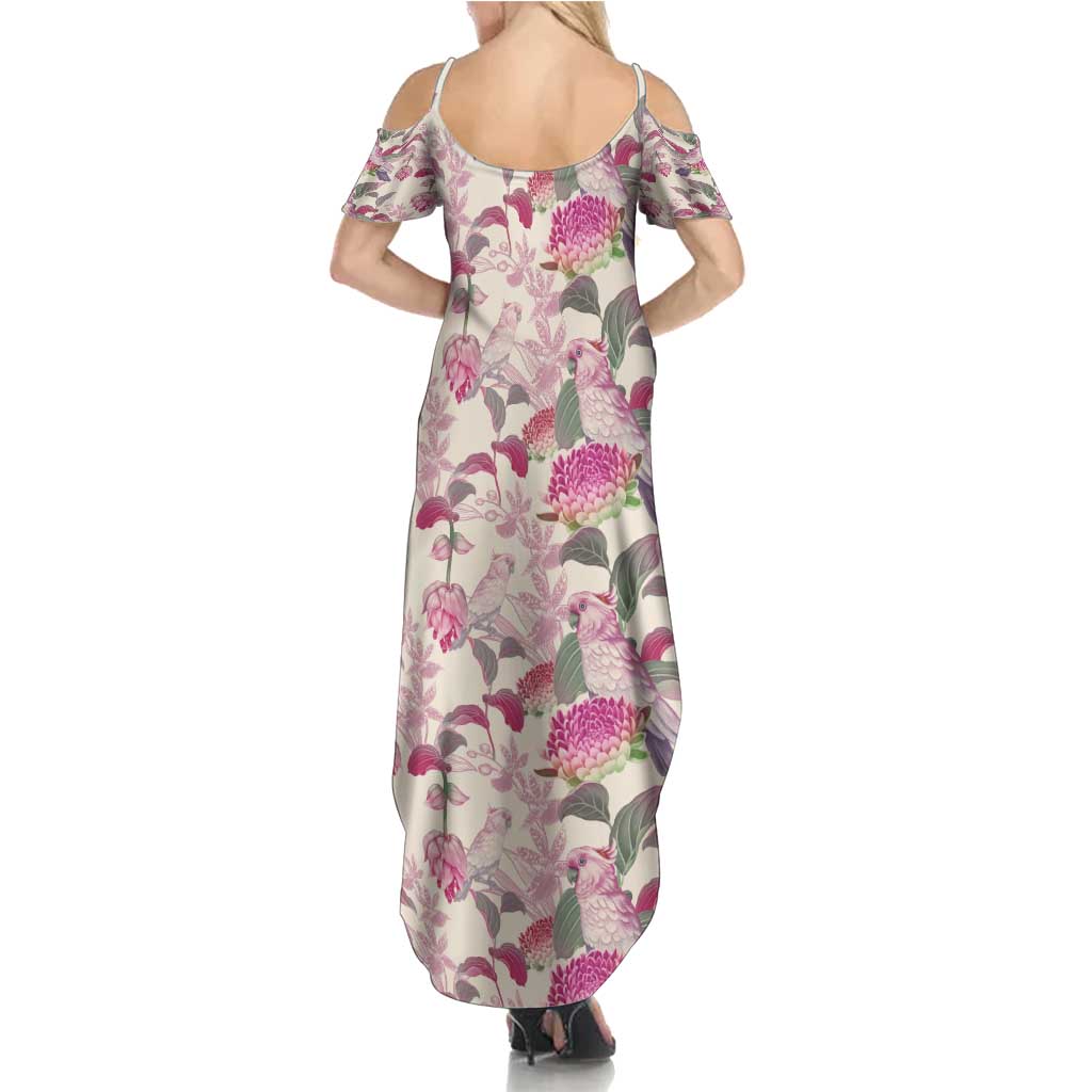 Pink Cockatoo Australia Family Matching Summer Maxi Dress and Hawaiian Shirt Tropical Flowers - Seamless Pattern