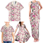 Pink Cockatoo Australia Family Matching Tank Maxi Dress and Hawaiian Shirt Tropical Flowers - Seamless Pattern