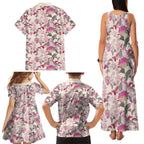 Pink Cockatoo Australia Family Matching Tank Maxi Dress and Hawaiian Shirt Tropical Flowers - Seamless Pattern