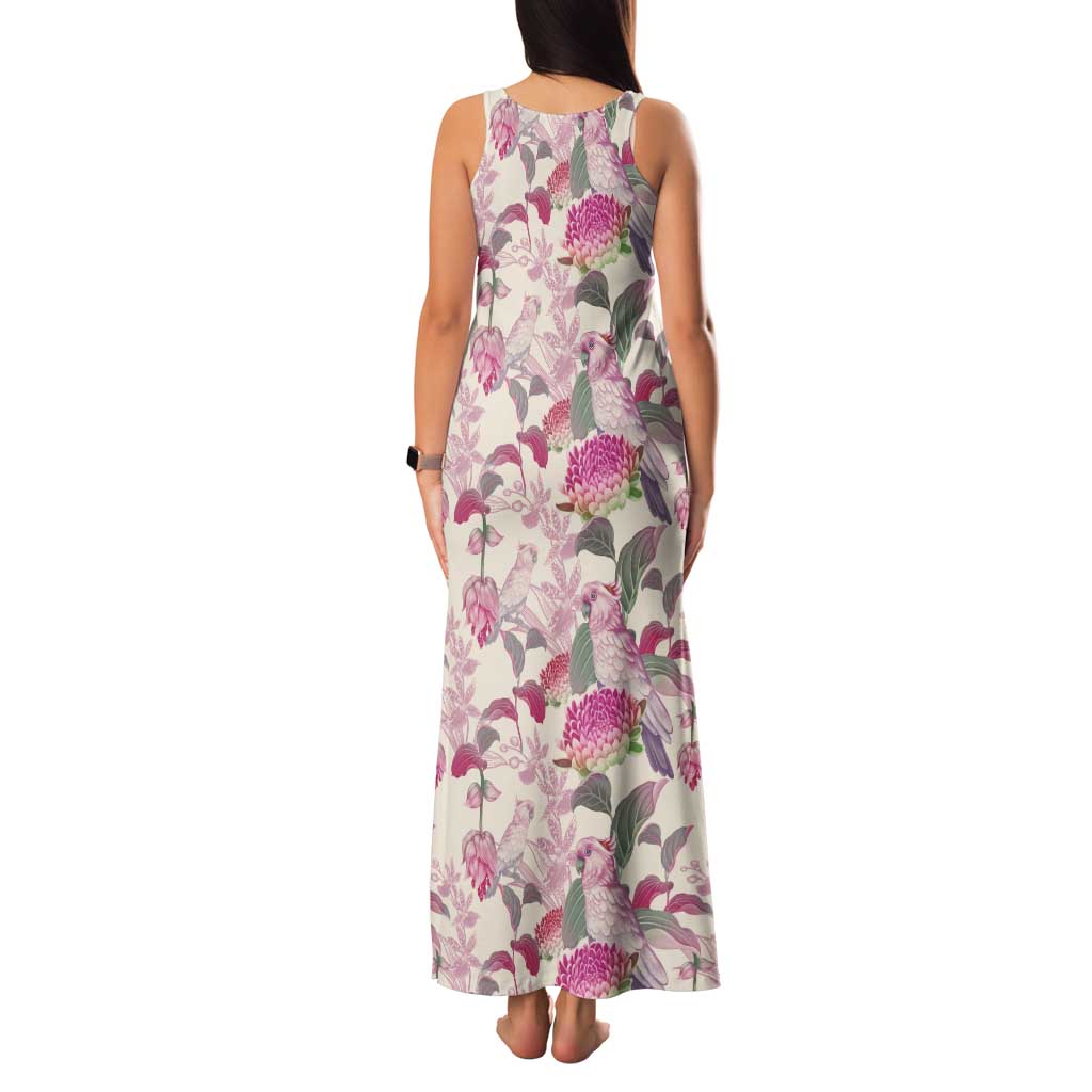 Pink Cockatoo Australia Family Matching Tank Maxi Dress and Hawaiian Shirt Tropical Flowers - Seamless Pattern