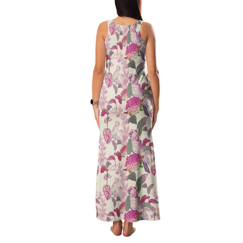 Pink Cockatoo Australia Family Matching Tank Maxi Dress and Hawaiian Shirt Tropical Flowers - Seamless Pattern