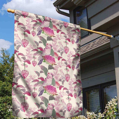Pink Cockatoo Australia Garden Flag Tropical Flowers - Seamless Pattern