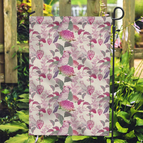 Pink Cockatoo Australia Garden Flag Tropical Flowers - Seamless Pattern