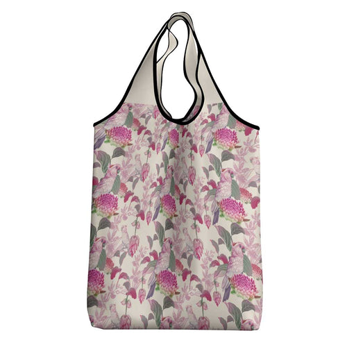 Pink Cockatoo Australia Grocery Bag Tropical Flowers - Seamless Pattern