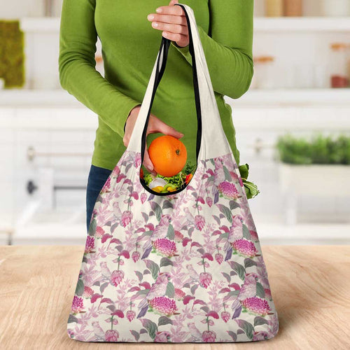 Pink Cockatoo Australia Grocery Bag Tropical Flowers - Seamless Pattern