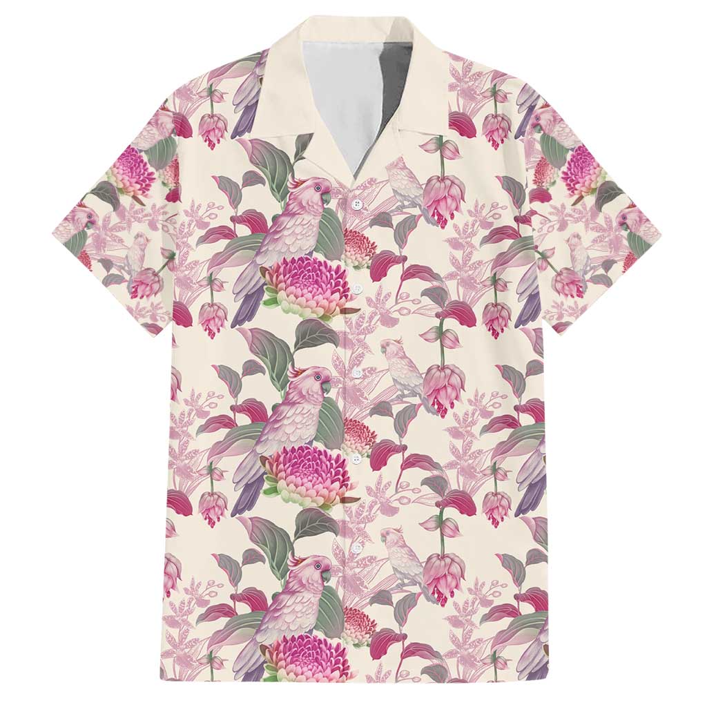 Pink Cockatoo Australia Hawaiian Shirt Tropical Flowers - Seamless Pattern