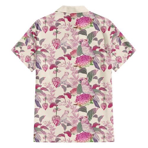 Pink Cockatoo Australia Hawaiian Shirt Tropical Flowers - Seamless Pattern