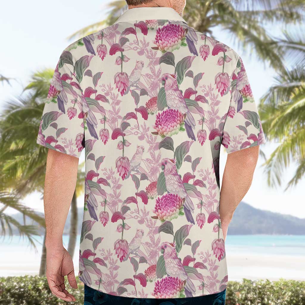 Pink Cockatoo Australia Hawaiian Shirt Tropical Flowers - Seamless Pattern
