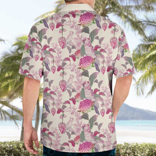 Pink Cockatoo Australia Hawaiian Shirt Tropical Flowers - Seamless Pattern