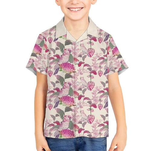 Pink Cockatoo Australia Hawaiian Shirt Tropical Flowers - Seamless Pattern