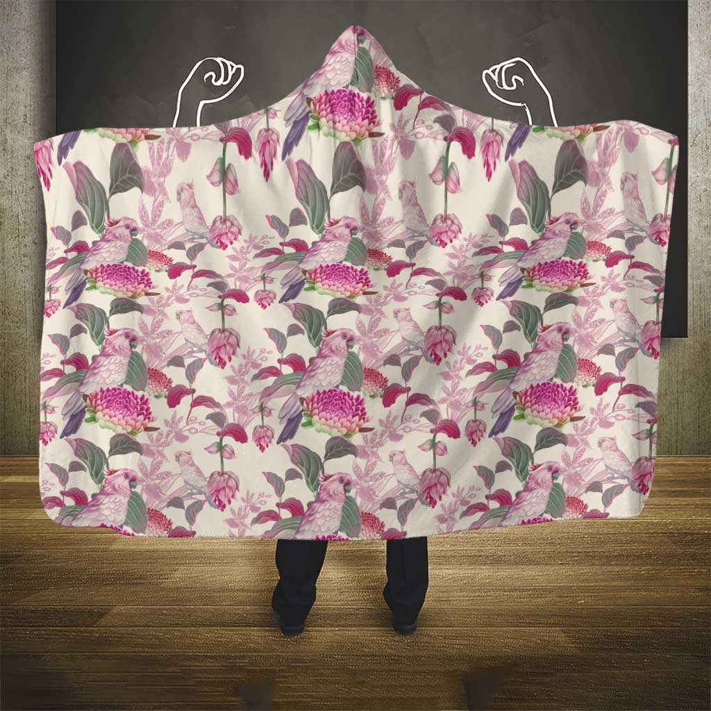 Pink Cockatoo Australia Hooded Blanket Tropical Flowers - Seamless Pattern