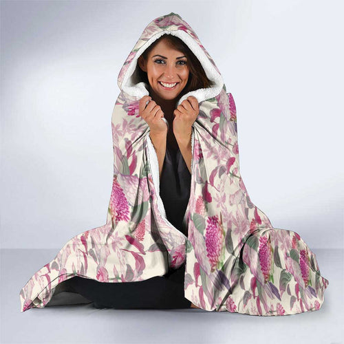 Pink Cockatoo Australia Hooded Blanket Tropical Flowers - Seamless Pattern