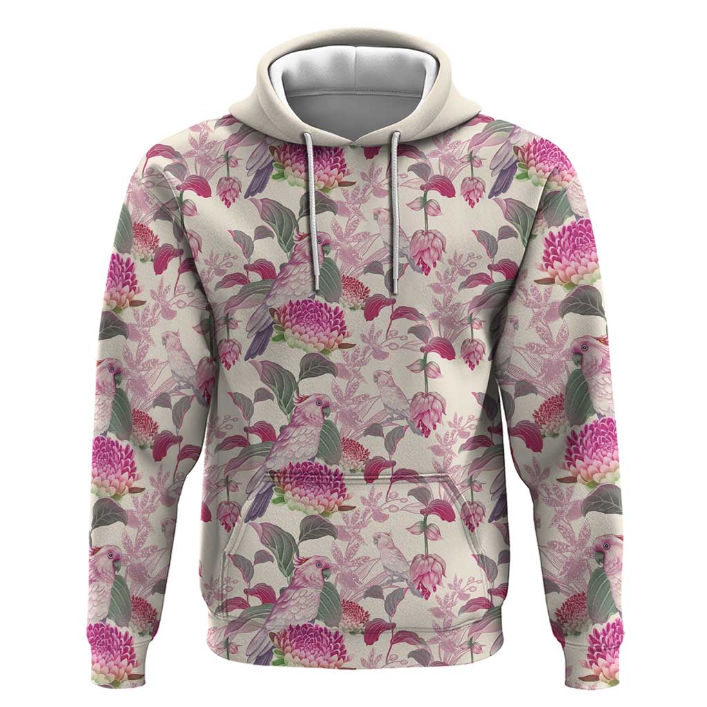 Pink Cockatoo Australia Hoodie Tropical Flowers - Seamless Pattern