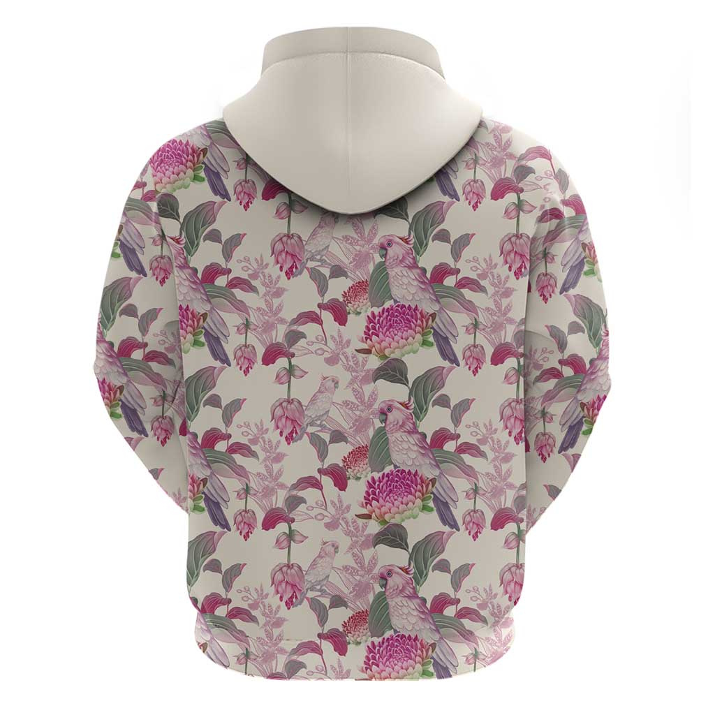 Pink Cockatoo Australia Hoodie Tropical Flowers - Seamless Pattern