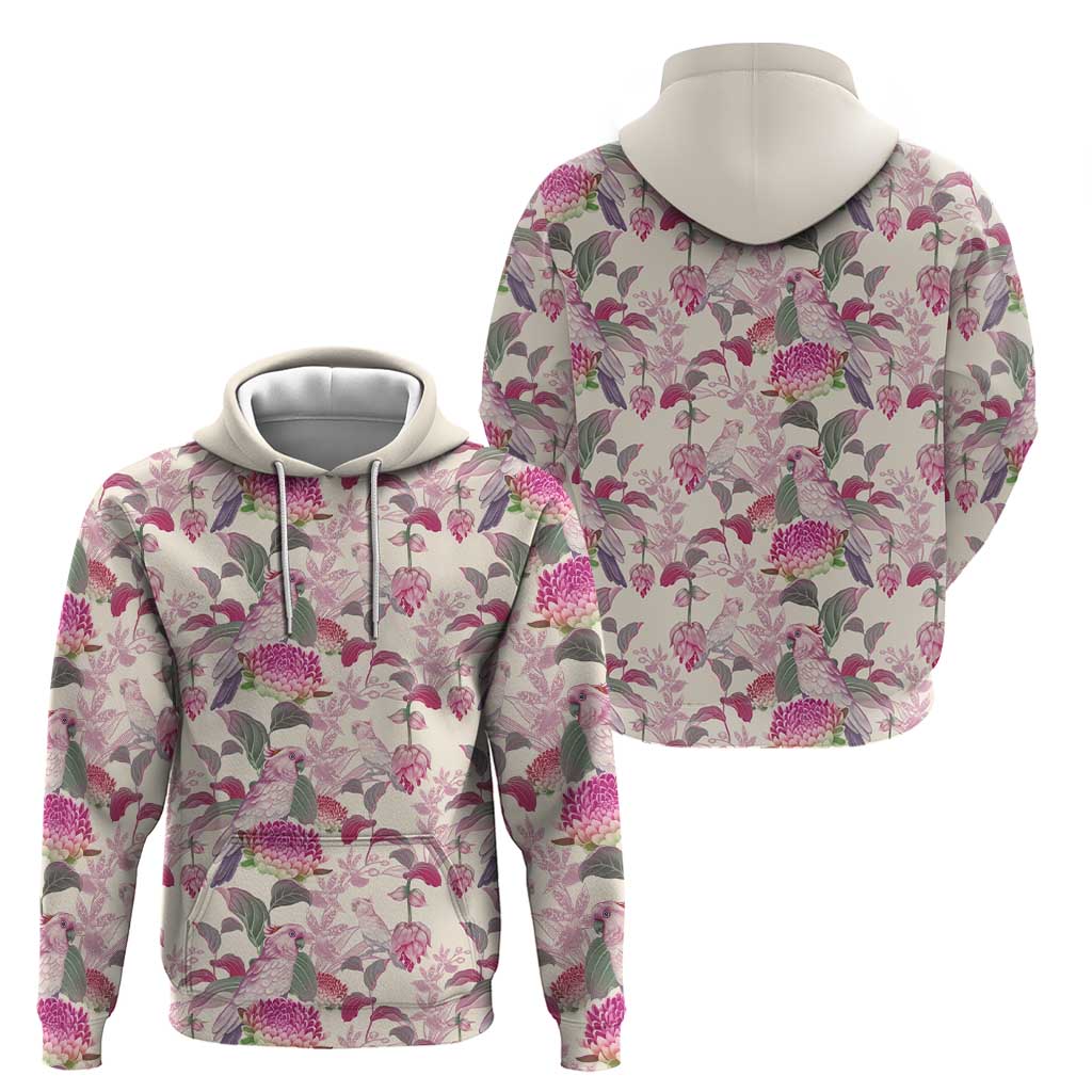 Pink Cockatoo Australia Hoodie Tropical Flowers - Seamless Pattern