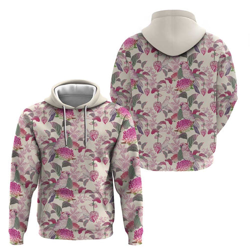 Pink Cockatoo Australia Hoodie Tropical Flowers - Seamless Pattern