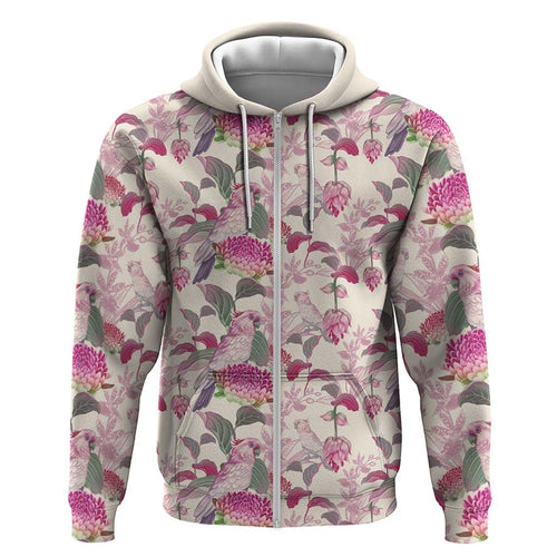 Pink Cockatoo Australia Hoodie Tropical Flowers - Seamless Pattern