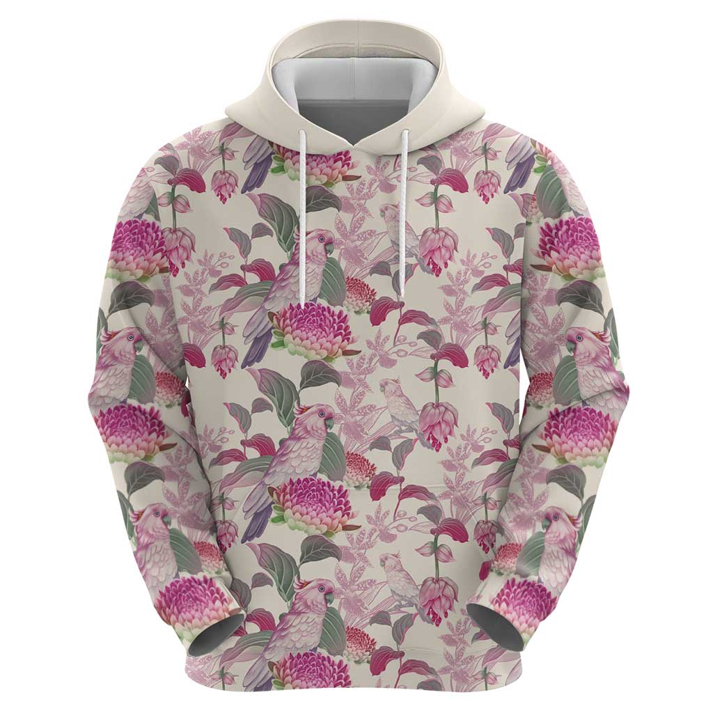 Pink Cockatoo Australia Hoodie Tropical Flowers - Seamless Pattern