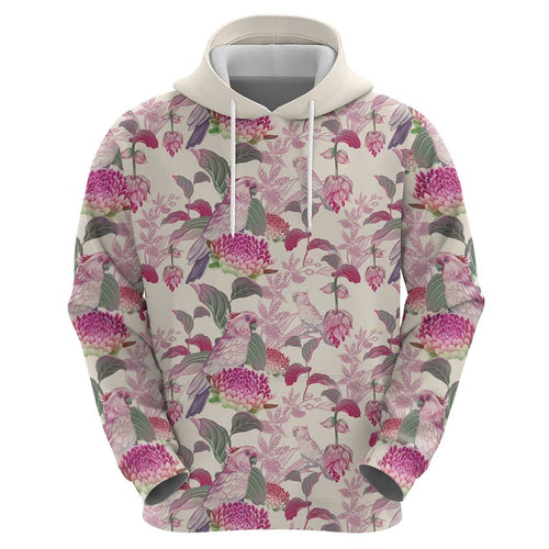 Pink Cockatoo Australia Hoodie Tropical Flowers - Seamless Pattern