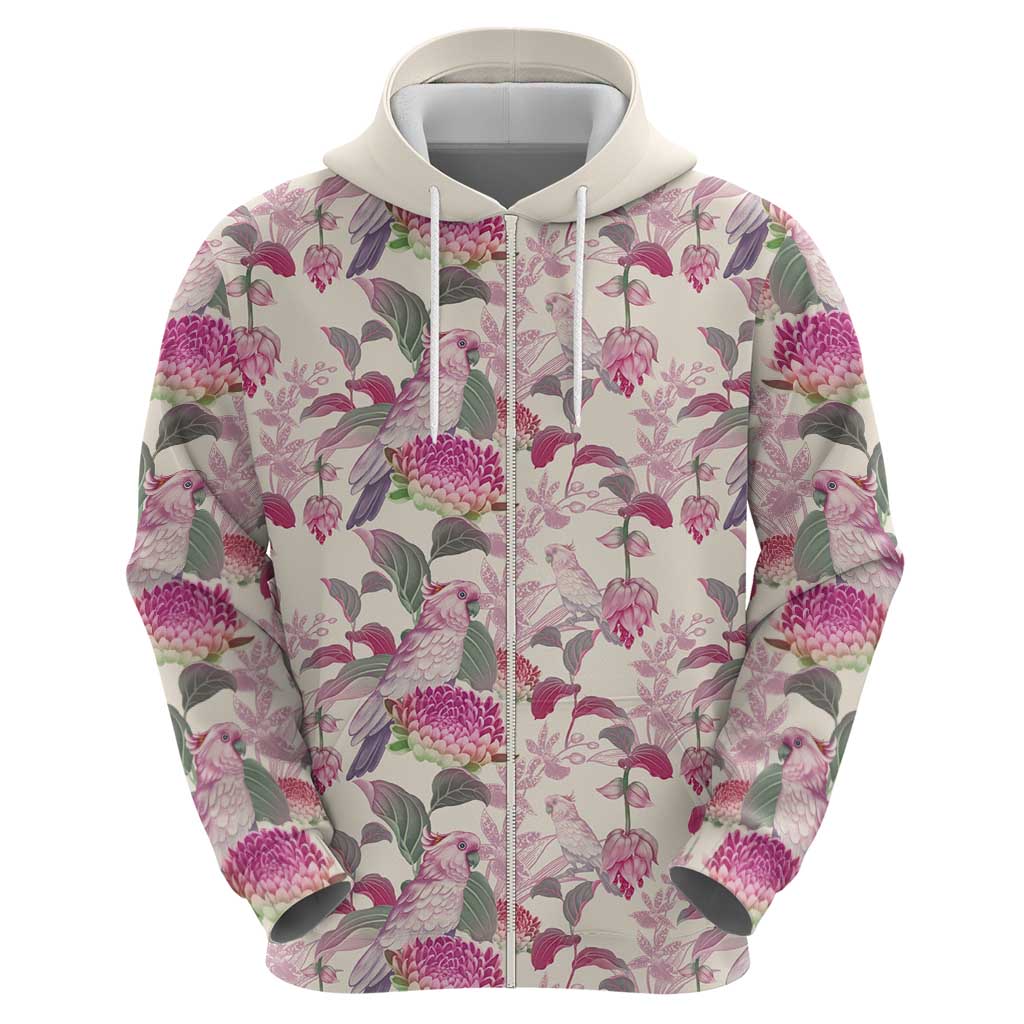 Pink Cockatoo Australia Hoodie Tropical Flowers - Seamless Pattern