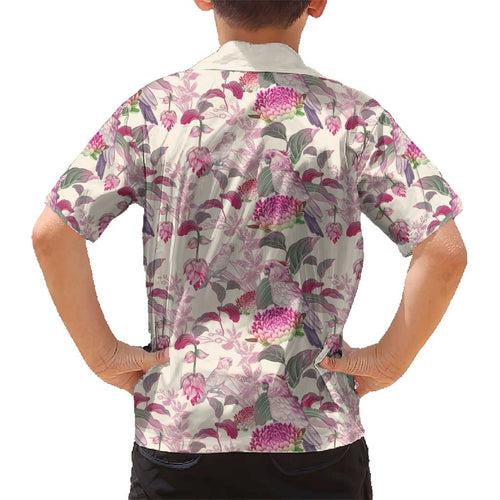 Pink Cockatoo Australia Kid Hawaiian Shirt Tropical Flowers - Seamless Pattern