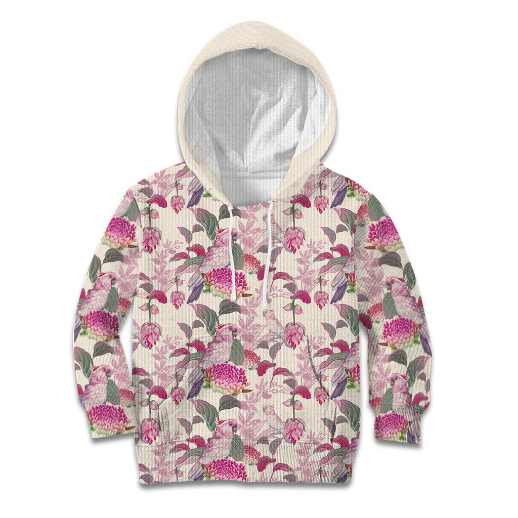 Pink Cockatoo Australia Kid Hoodie Tropical Flowers - Seamless Pattern