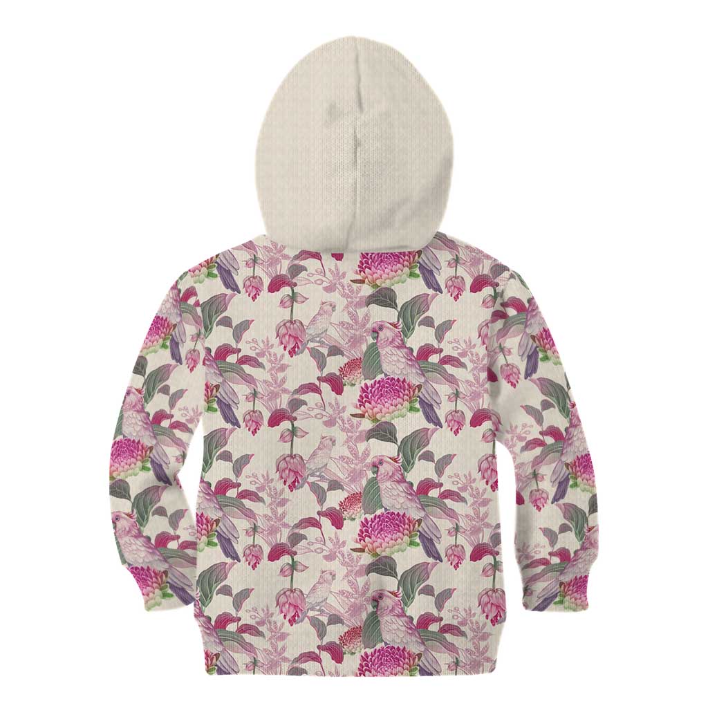 Pink Cockatoo Australia Kid Hoodie Tropical Flowers - Seamless Pattern