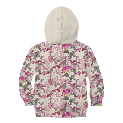 Pink Cockatoo Australia Kid Hoodie Tropical Flowers - Seamless Pattern