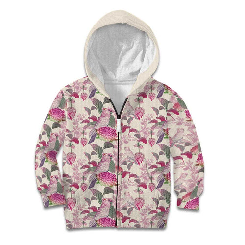 Pink Cockatoo Australia Kid Hoodie Tropical Flowers - Seamless Pattern
