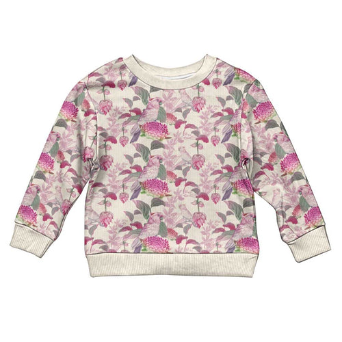 Pink Cockatoo Australia Kid Ugly Christmas Sweater Tropical Flowers - Seamless Pattern