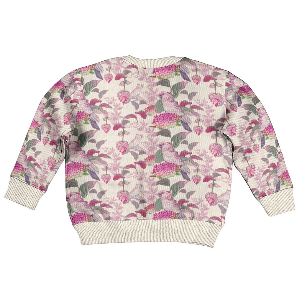 Pink Cockatoo Australia Kid Ugly Christmas Sweater Tropical Flowers - Seamless Pattern