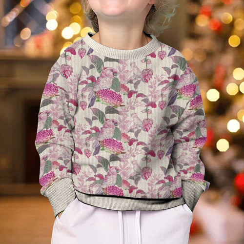Pink Cockatoo Australia Kid Ugly Christmas Sweater Tropical Flowers - Seamless Pattern
