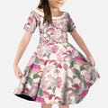 Pink Cockatoo Australia Kid Short Sleeve Dress Tropical Flowers - Seamless Pattern