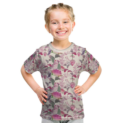 Pink Cockatoo Australia Kid T Shirt Tropical Flowers - Seamless Pattern