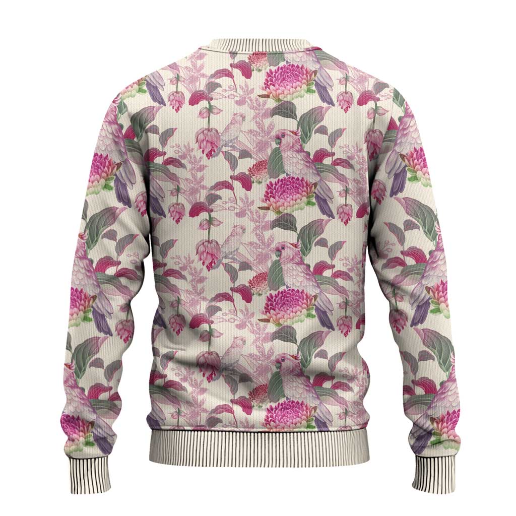 Pink Cockatoo Australia Ugly Christmas Sweater Tropical Flowers - Seamless Pattern