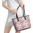 Pink Cockatoo Australia Leather Tote Bag Tropical Flowers - Seamless Pattern