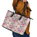 Pink Cockatoo Australia Leather Tote Bag Tropical Flowers - Seamless Pattern