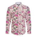 Pink Cockatoo Australia Long Sleeve Button Shirt Tropical Flowers - Seamless Pattern