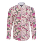 Pink Cockatoo Australia Long Sleeve Button Shirt Tropical Flowers - Seamless Pattern