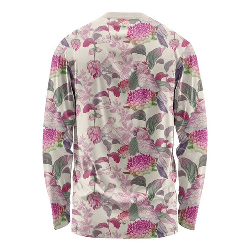 Pink Cockatoo Australia Long Sleeve Shirt Tropical Flowers - Seamless Pattern