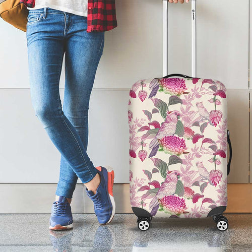 Pink Cockatoo Australia Luggage Cover Tropical Flowers - Seamless Pattern