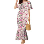 Pink Cockatoo Australia Mermaid Dress Tropical Flowers - Seamless Pattern