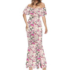 Pink Cockatoo Australia Mermaid Dress Tropical Flowers - Seamless Pattern