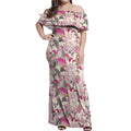 Pink Cockatoo Australia Off Shoulder Maxi Dress Tropical Flowers - Seamless Pattern