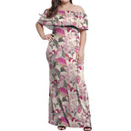 Pink Cockatoo Australia Off Shoulder Maxi Dress Tropical Flowers - Seamless Pattern